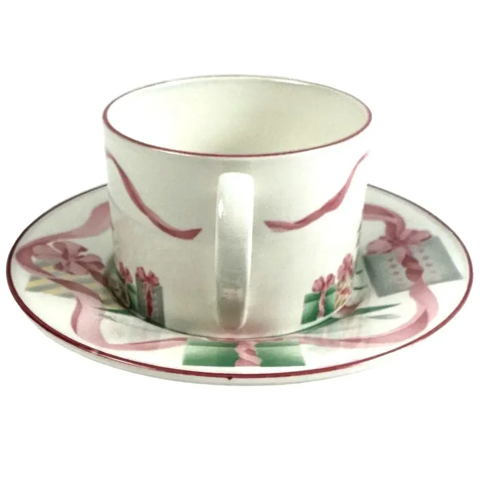 Sango Home for Christmas 1989 Korea Gold Mark # 3321 Flat Cup and Saucer Set